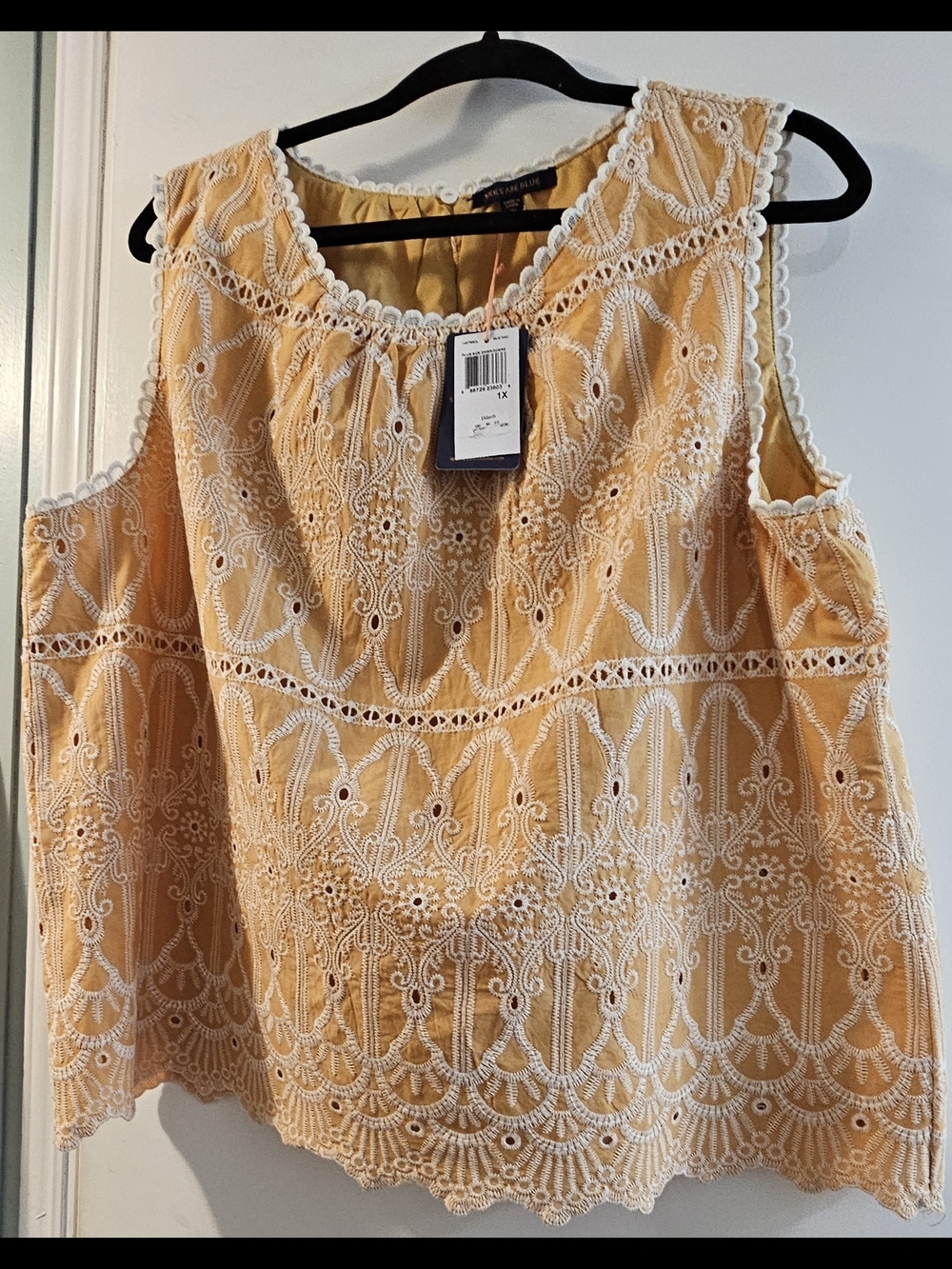 Skies Are Blue Yellow Embroidered Cold-Shoulder Top